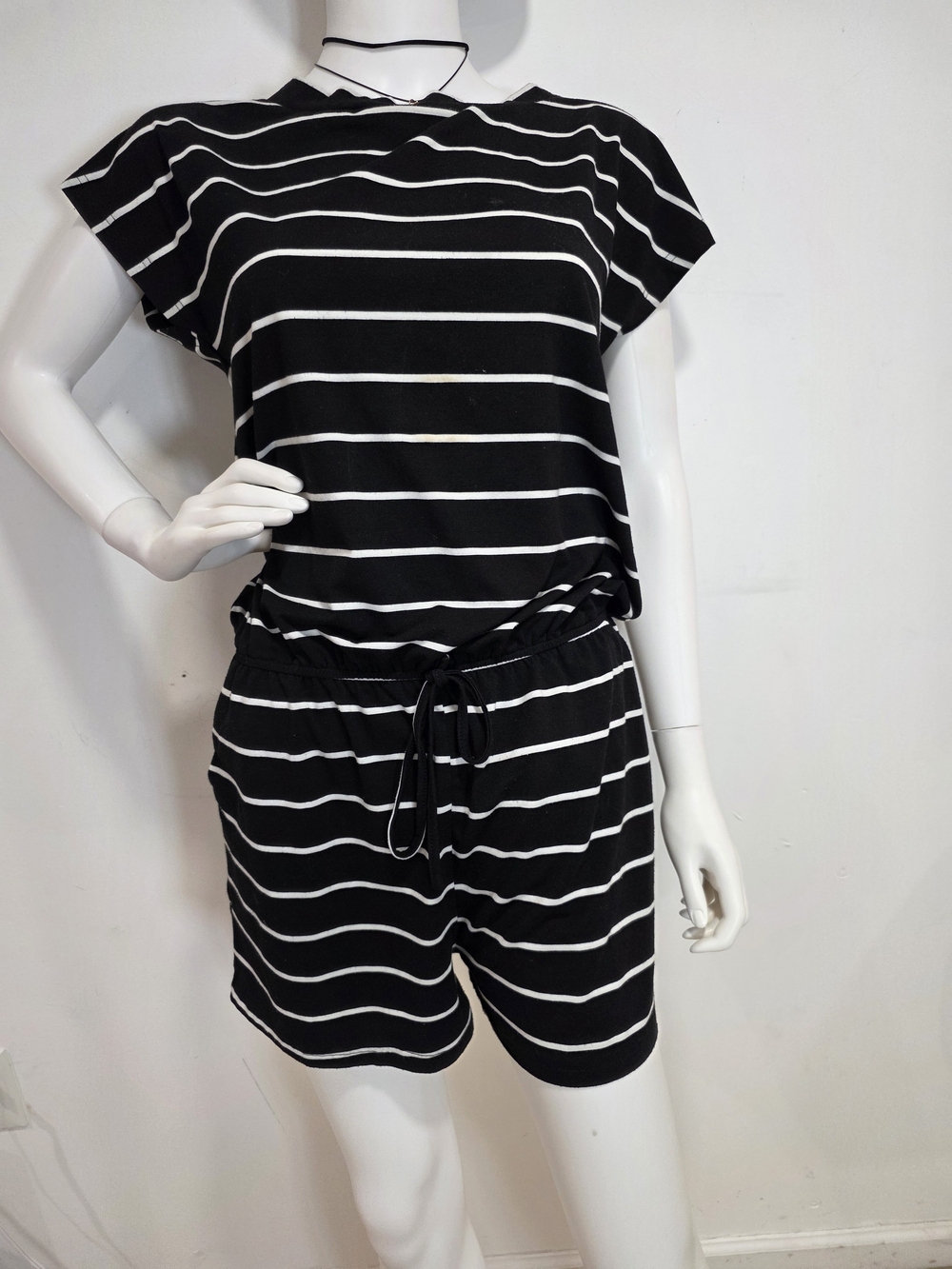 Black & White Striped Short Romper